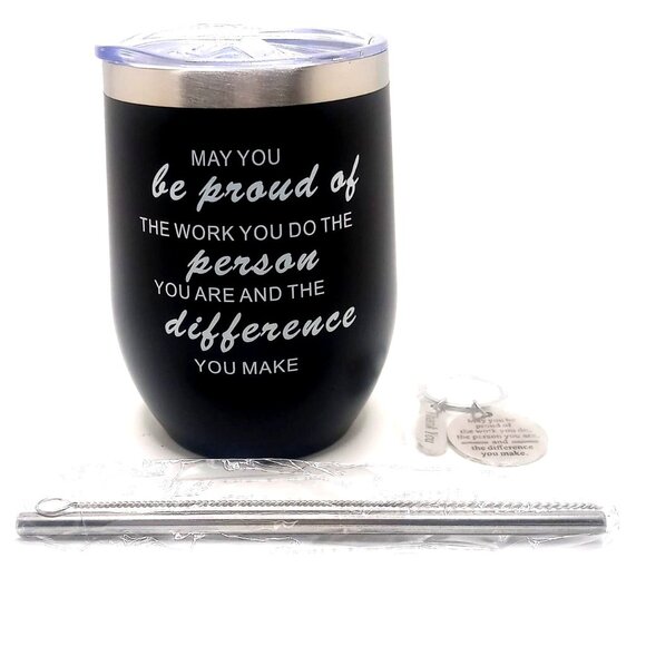 Inspirational Tumbler 12 Oz Black Stainless-Steel Straw Brush Keychain Set - Picture 1 of 5